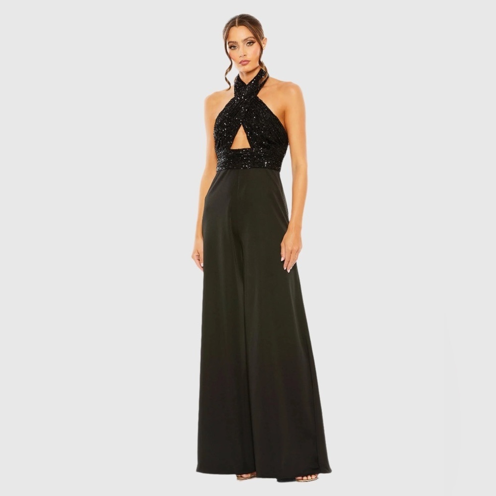 Mac Duggal Black Halter Jumpsuit